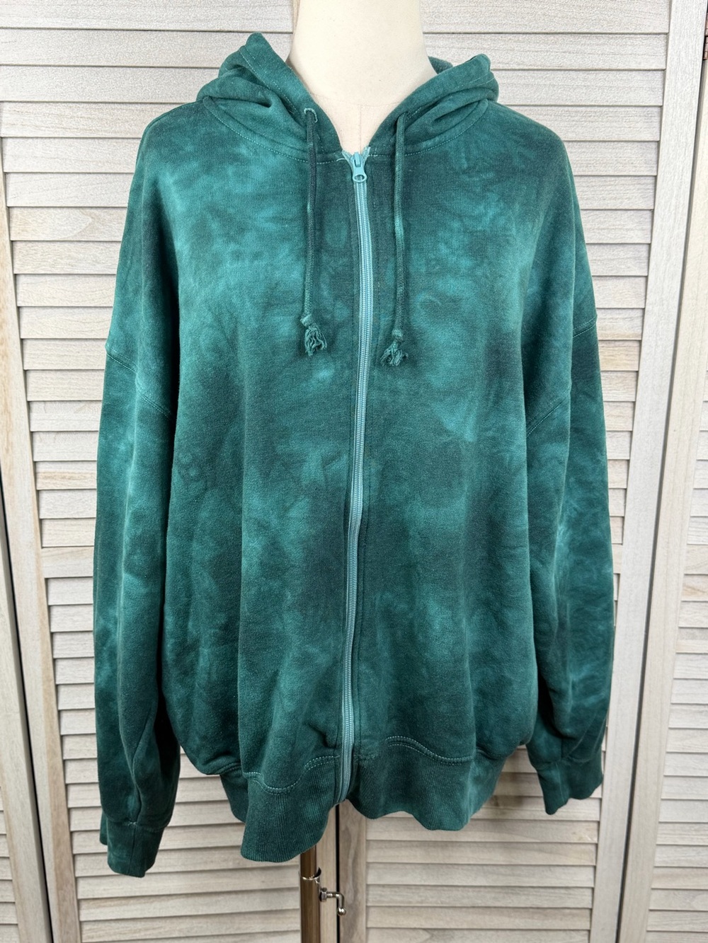 PACSUN Women's Dark Green Tie Dye Yin/Yang Full Zip Hoodie Sweatshirt-Large